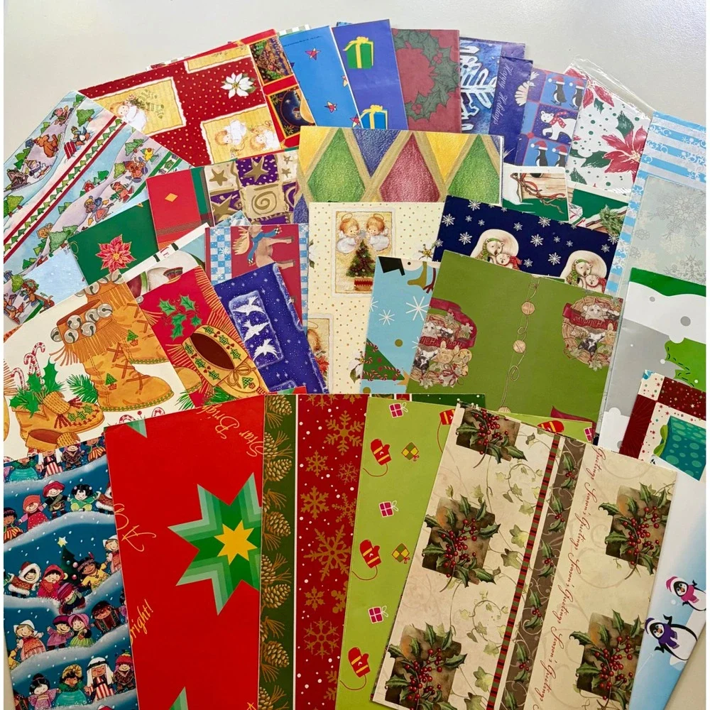 Vintage Christmas Gift Wrap Lot 34 Sheets Holiday Sally Foster Era 80s 90s Mixed